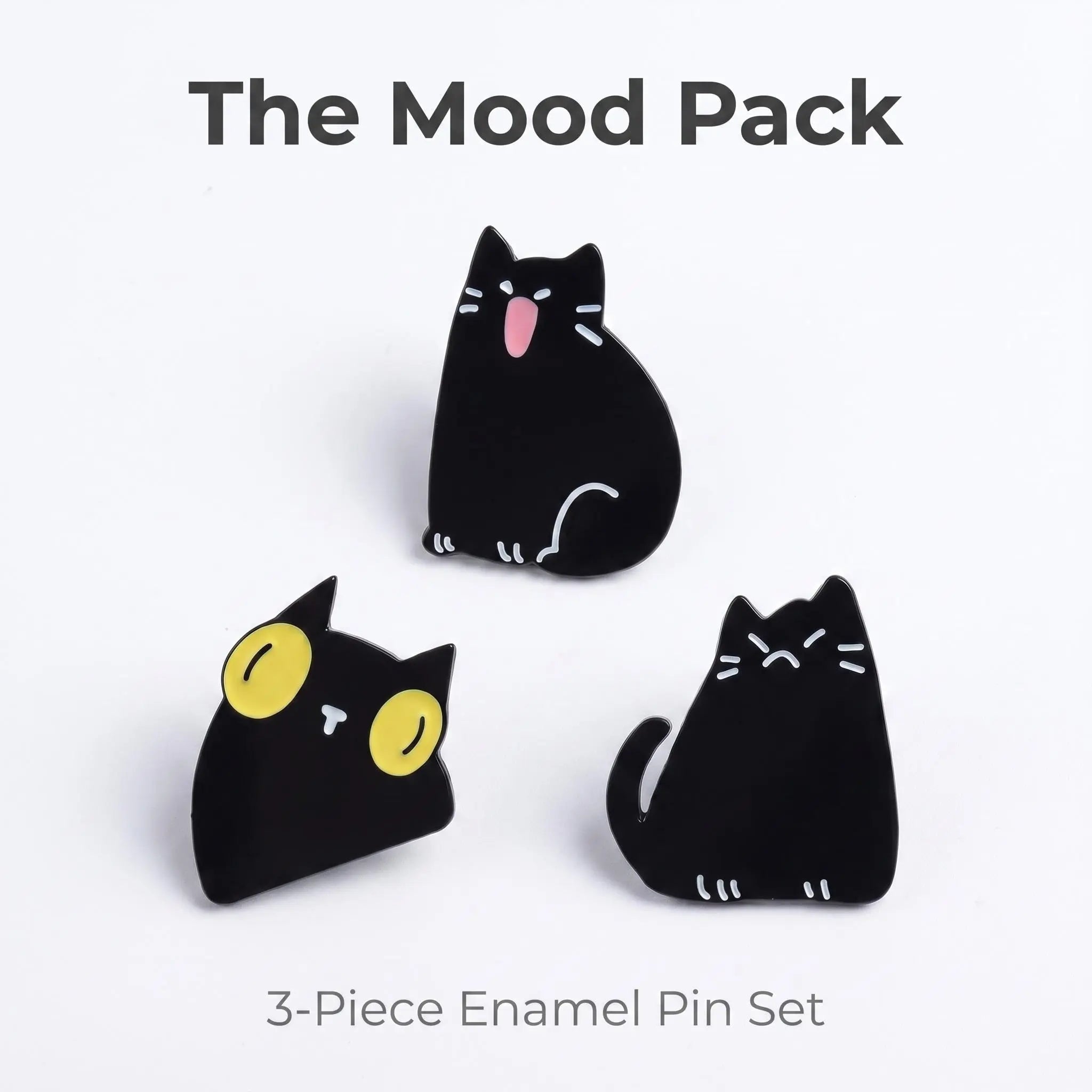 Funny Black Cat Expressions Enamel Pin Set | Cute Spooky Cat Meme 3-Piece Collection