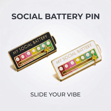 Interactive Sliding Social Battery Enamel Pin | Funny Introvert Office Humor Alloy Lapel Pin