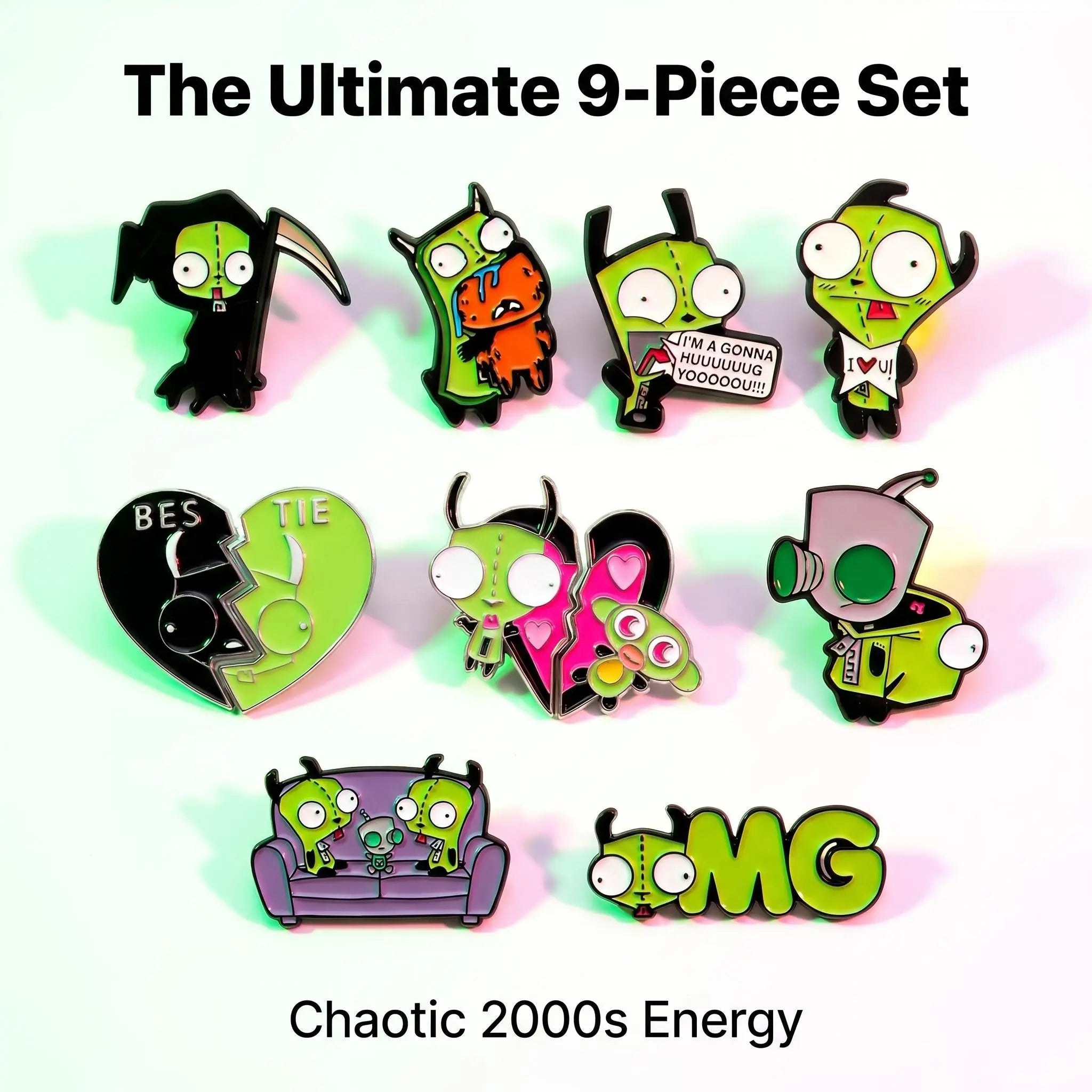 Invader Zim GIR Enamel Pin Set | Funny Cute Retro Cartoon 9-Piece Collection