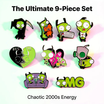 Invader Zim GIR Enamel Pin Set | Funny Cute Retro Cartoon 9-Piece Collection