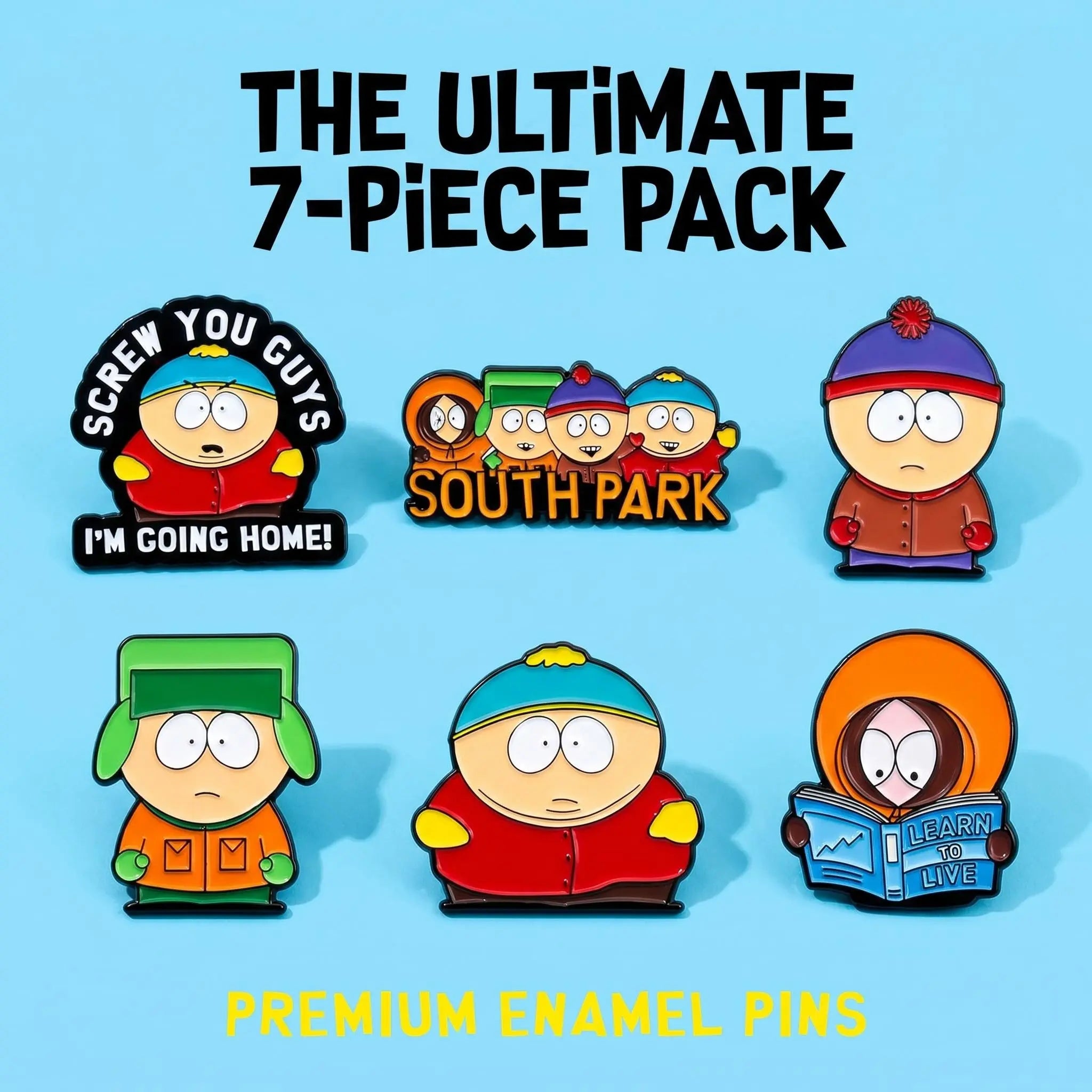 South Park Main Characters Enamel Pin Set | Funny Retro Cartoon 7-Piece Collection