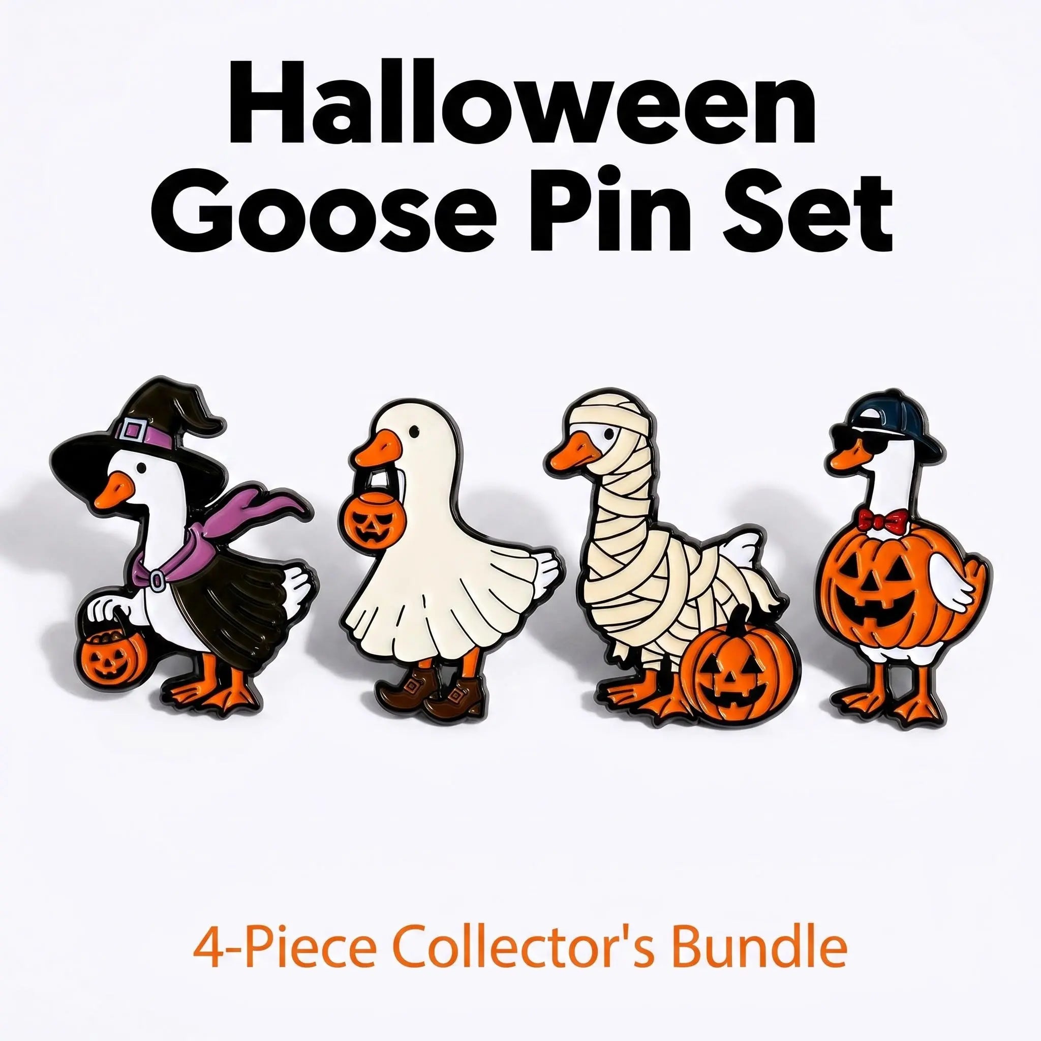Halloween Goose Costume Enamel Pin Set | Cute Spooky Animal Meme 4-Piece Collection