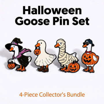 Halloween Goose Costume Enamel Pin Set | Cute Spooky Animal Meme 4-Piece Collection
