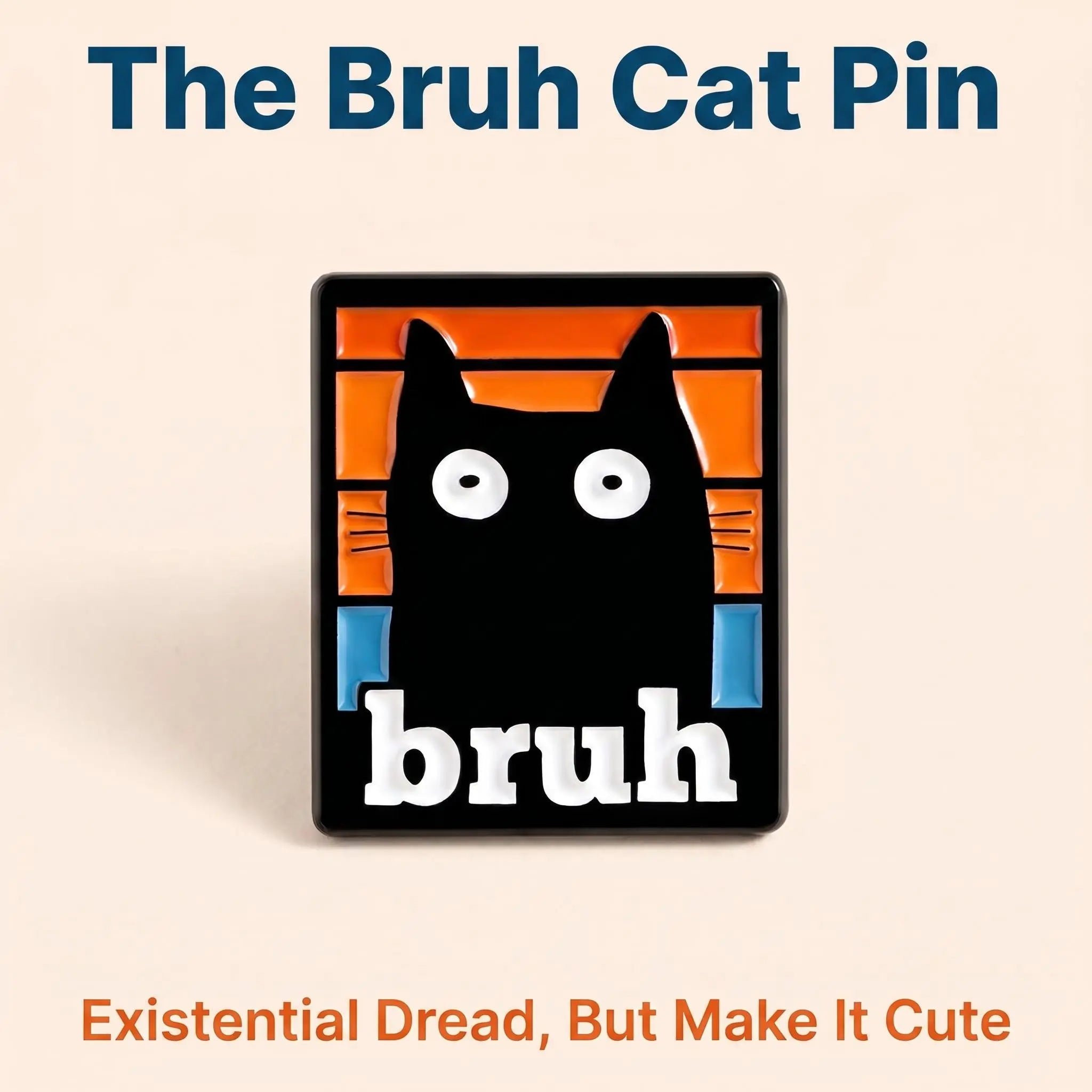 Bruh Black Cat Enamel Pin | Funny Retro Sunset Meme Lapel Pin