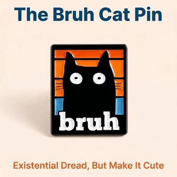 Bruh Black Cat Enamel Pin | Funny Retro Sunset Meme Lapel Pin