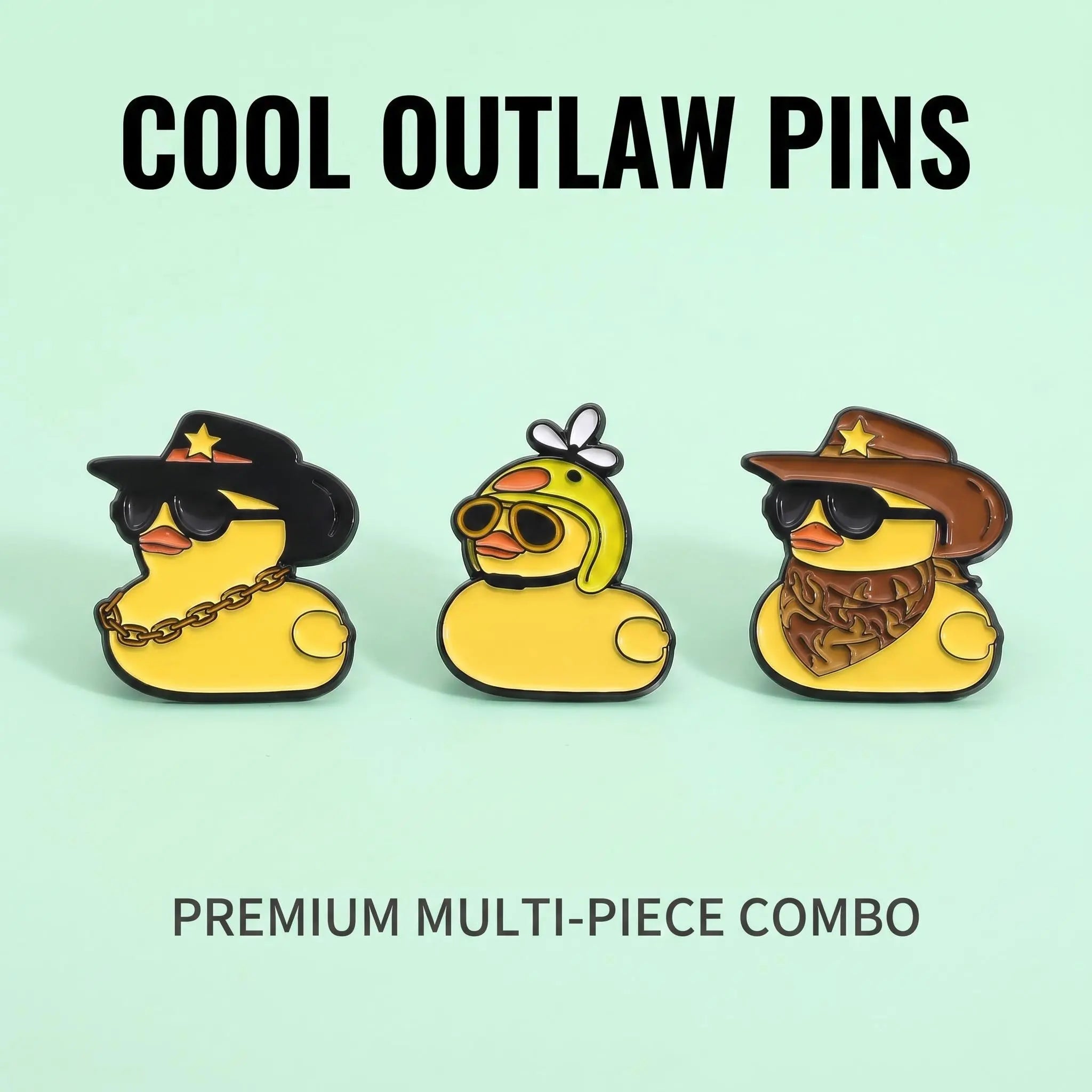 Cool Gangster Rubber Duck Enamel Pin Set | Funny Sarcastic Cowboy Propeller Duckling Multi-Piece Combo Pack