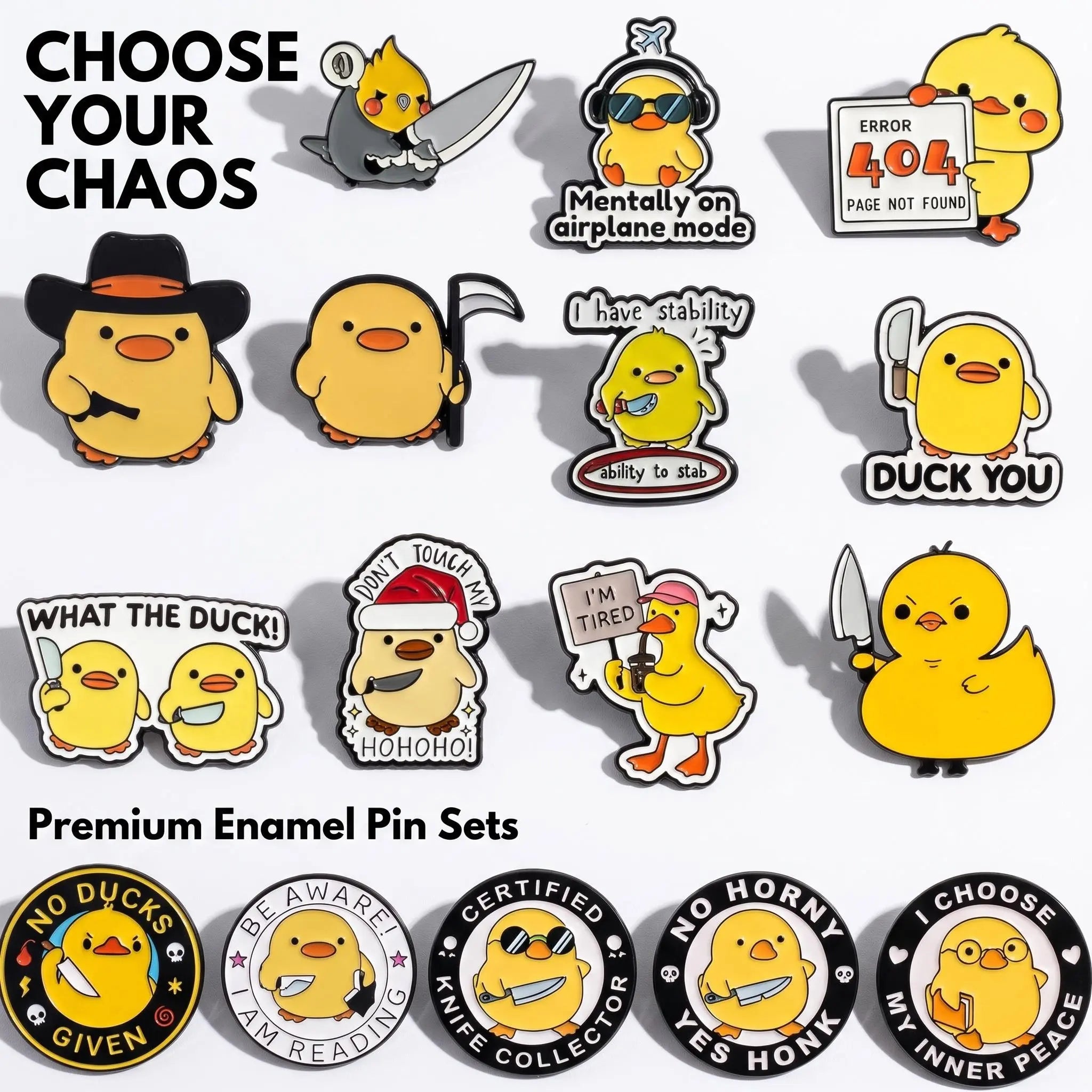Funny Knife Duck Violence Enamel Pin Set | Sarcastic Office Humor Yellow Duckling Multi-Piece Combo Pack