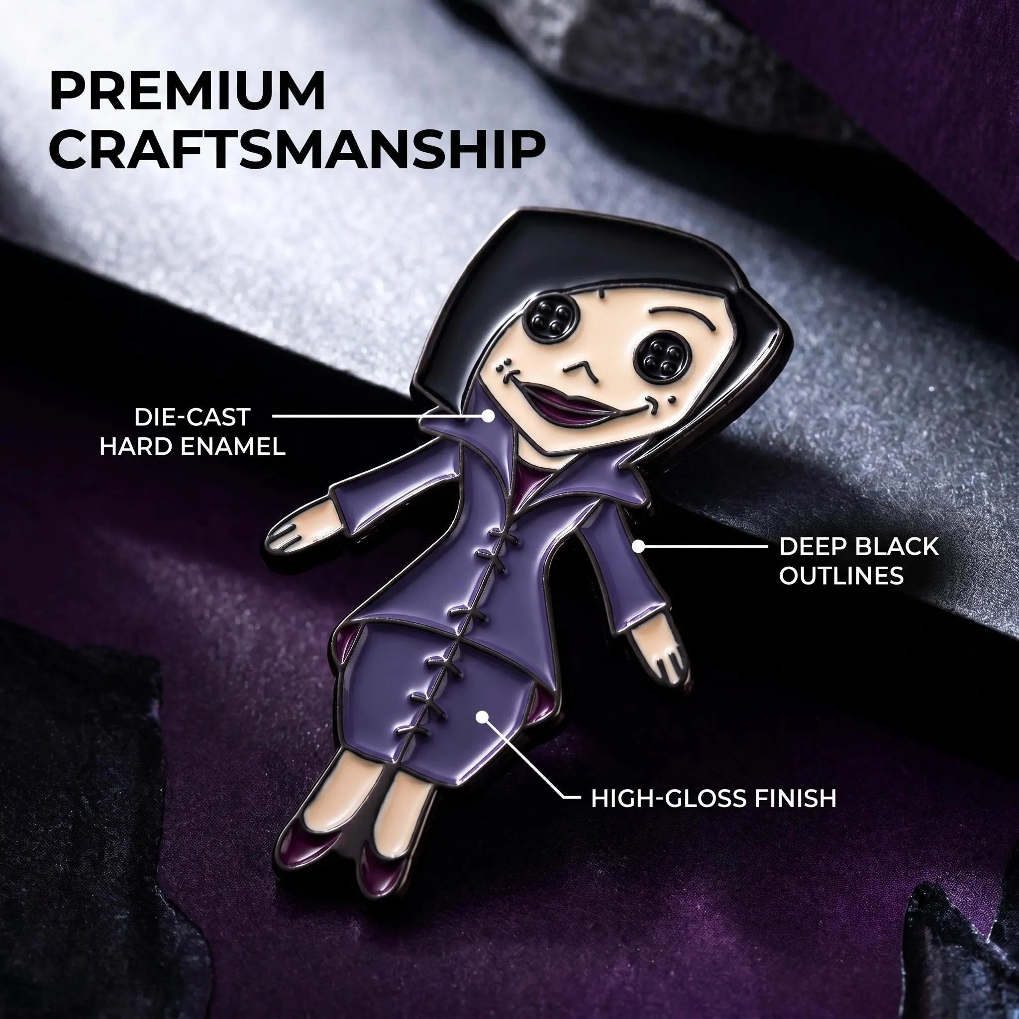 Coraline Button Eyes Doll Enamel Pin Set | Funny Retro Dark Fantasy Cartoon 6-Piece Collection