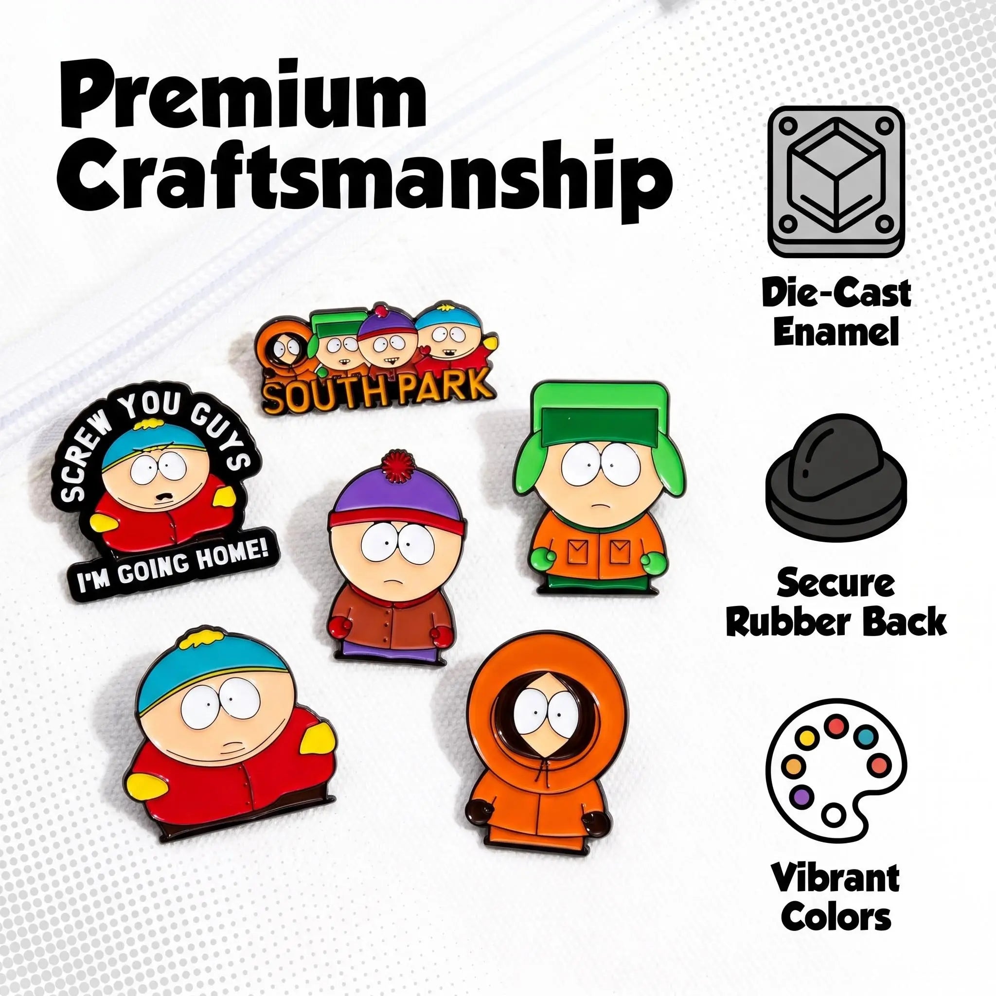 South Park Main Characters Enamel Pin Set | Funny Retro Cartoon 7-Piece Collection