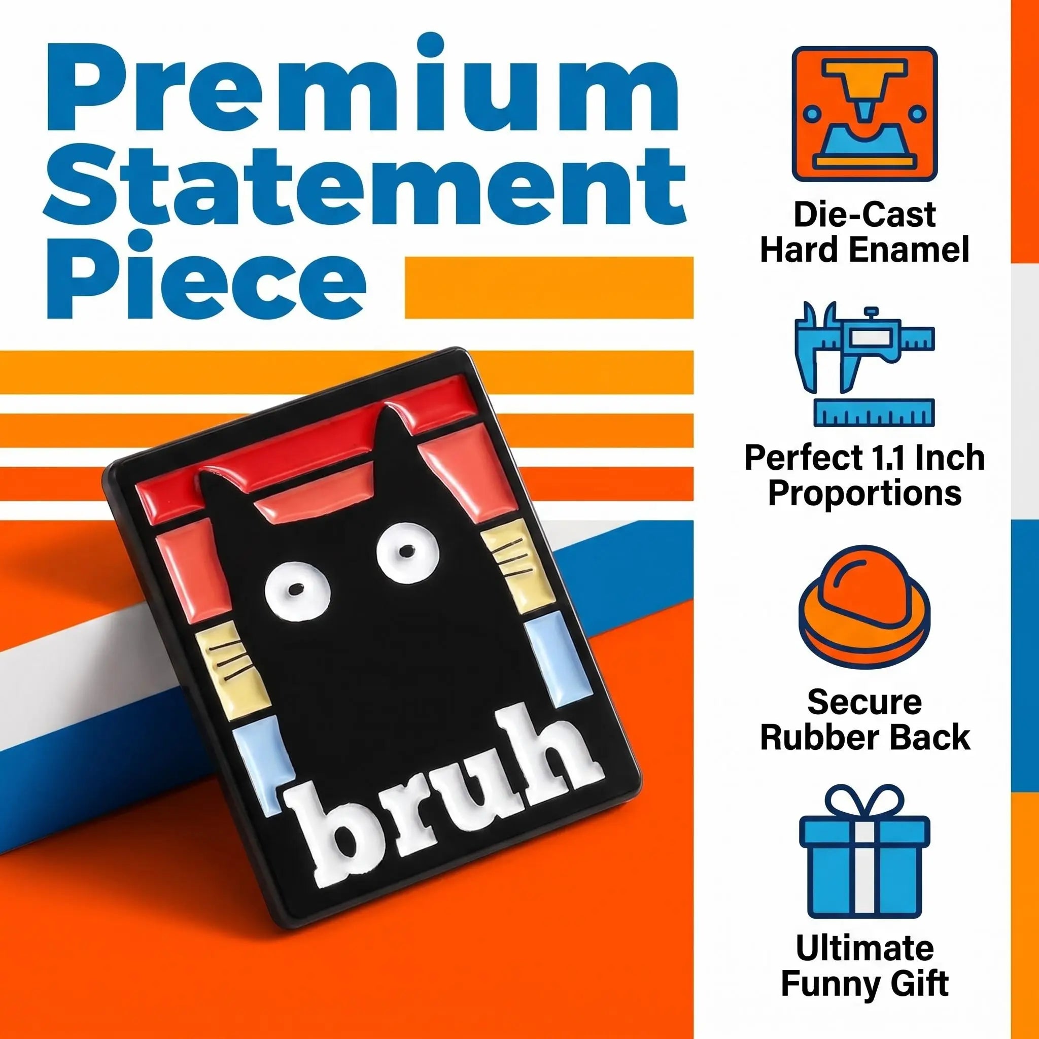 Bruh Black Cat Enamel Pin | Funny Retro Sunset Meme Lapel Pin