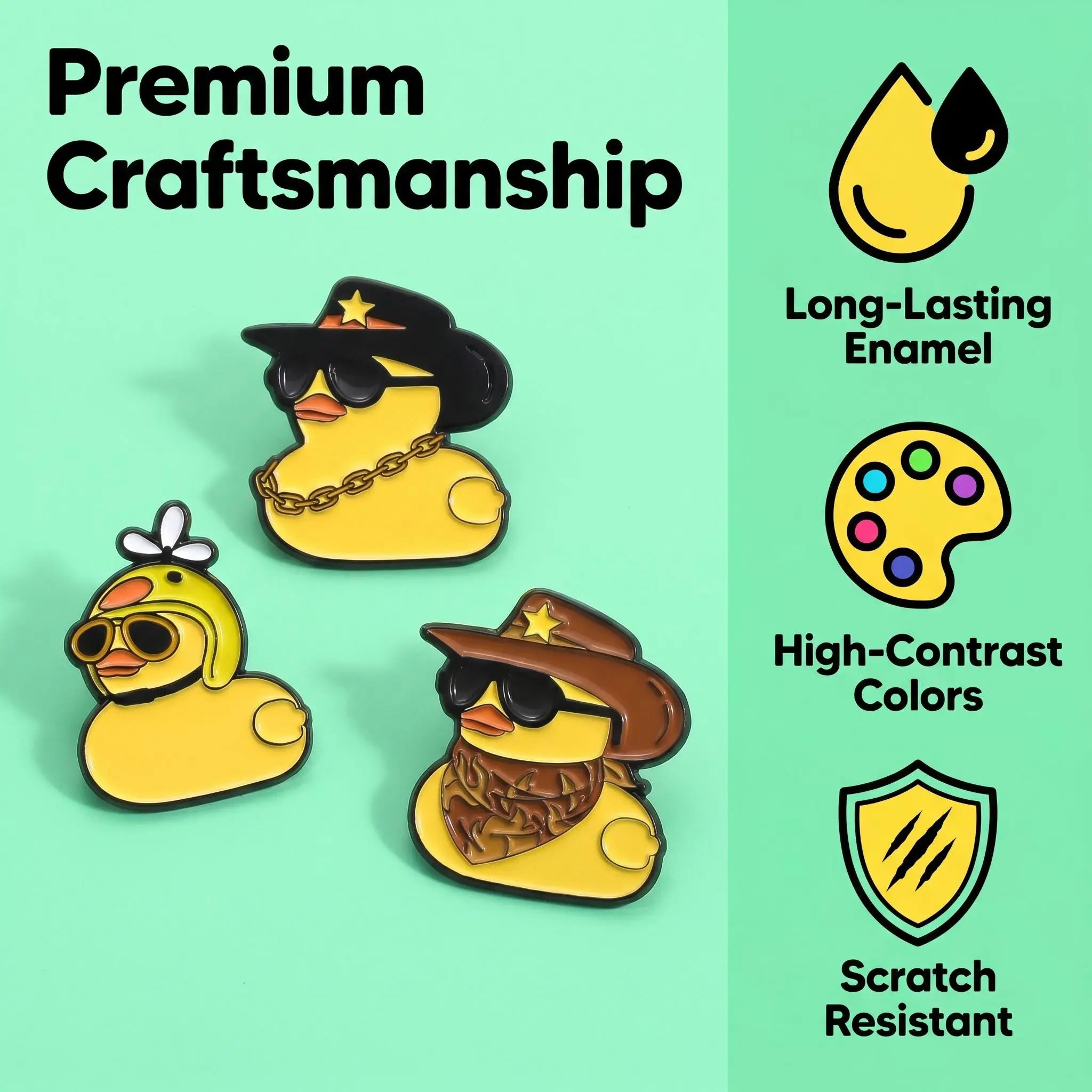 Cool Gangster Rubber Duck Enamel Pin Set | Funny Sarcastic Cowboy Propeller Duckling Multi-Piece Combo Pack