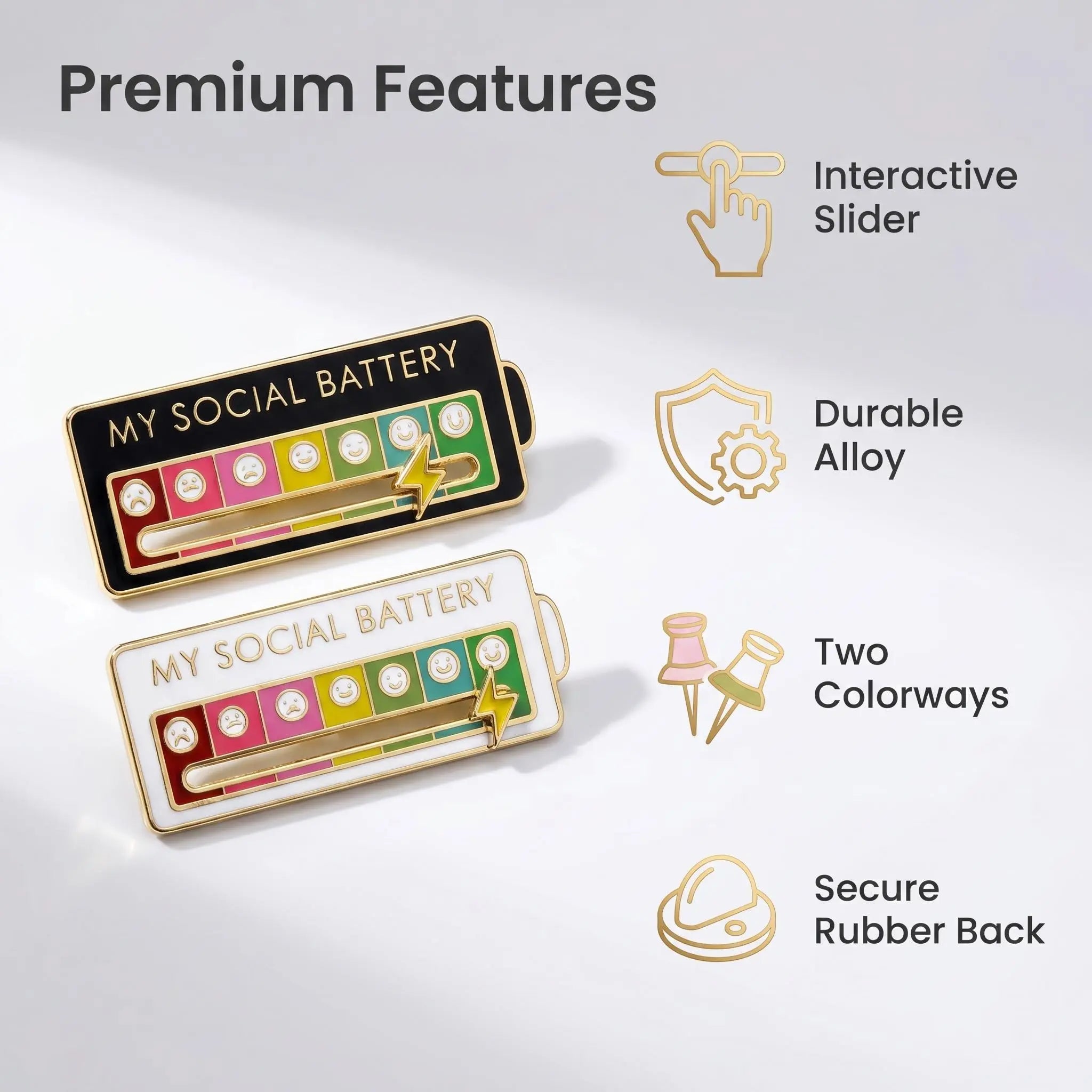 Interactive Sliding Social Battery Enamel Pin | Funny Introvert Office Humor Alloy Lapel Pin