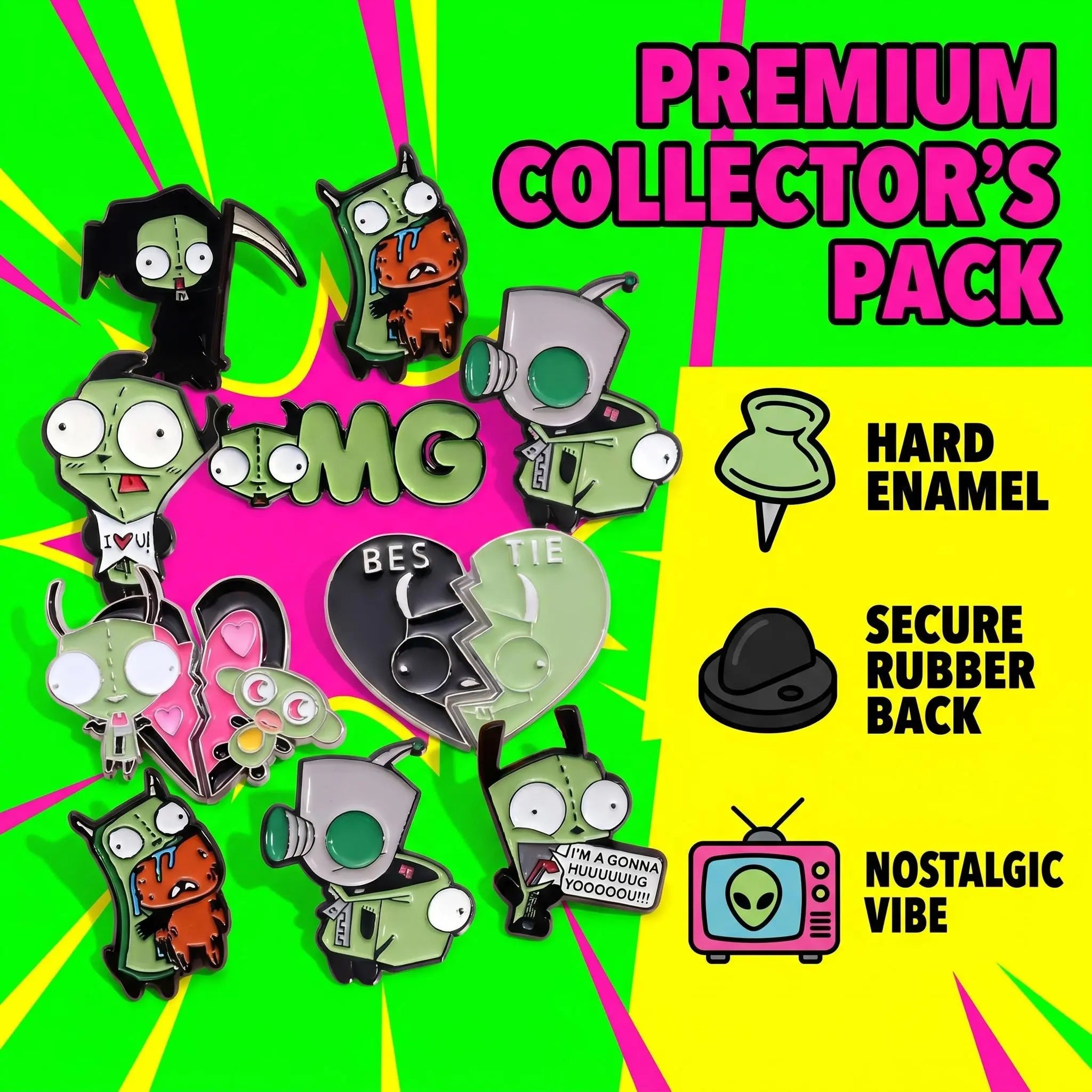 Invader Zim GIR Enamel Pin Set | Funny Cute Retro Cartoon 9-Piece Collection