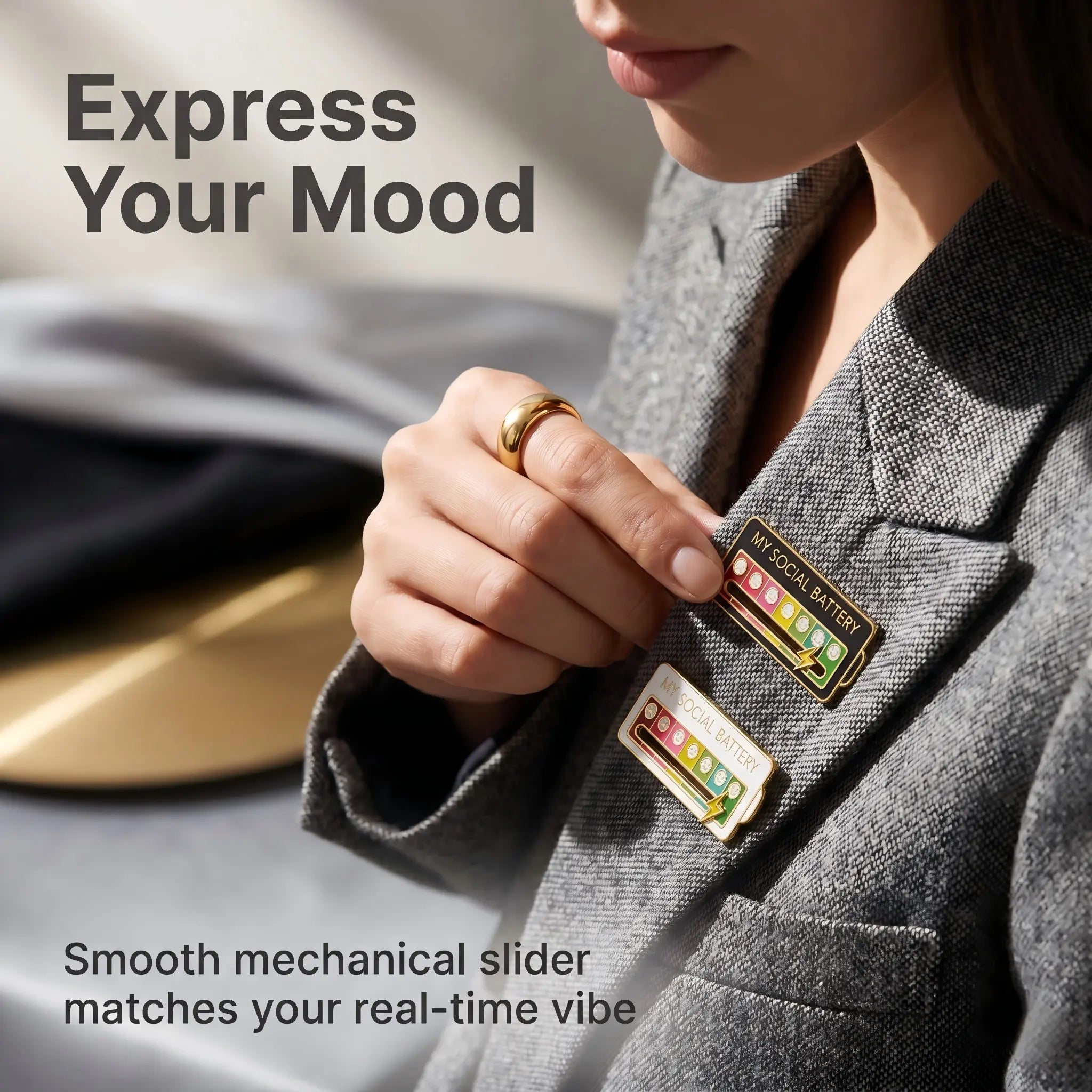 Interactive Sliding Social Battery Enamel Pin | Funny Introvert Office Humor Alloy Lapel Pin