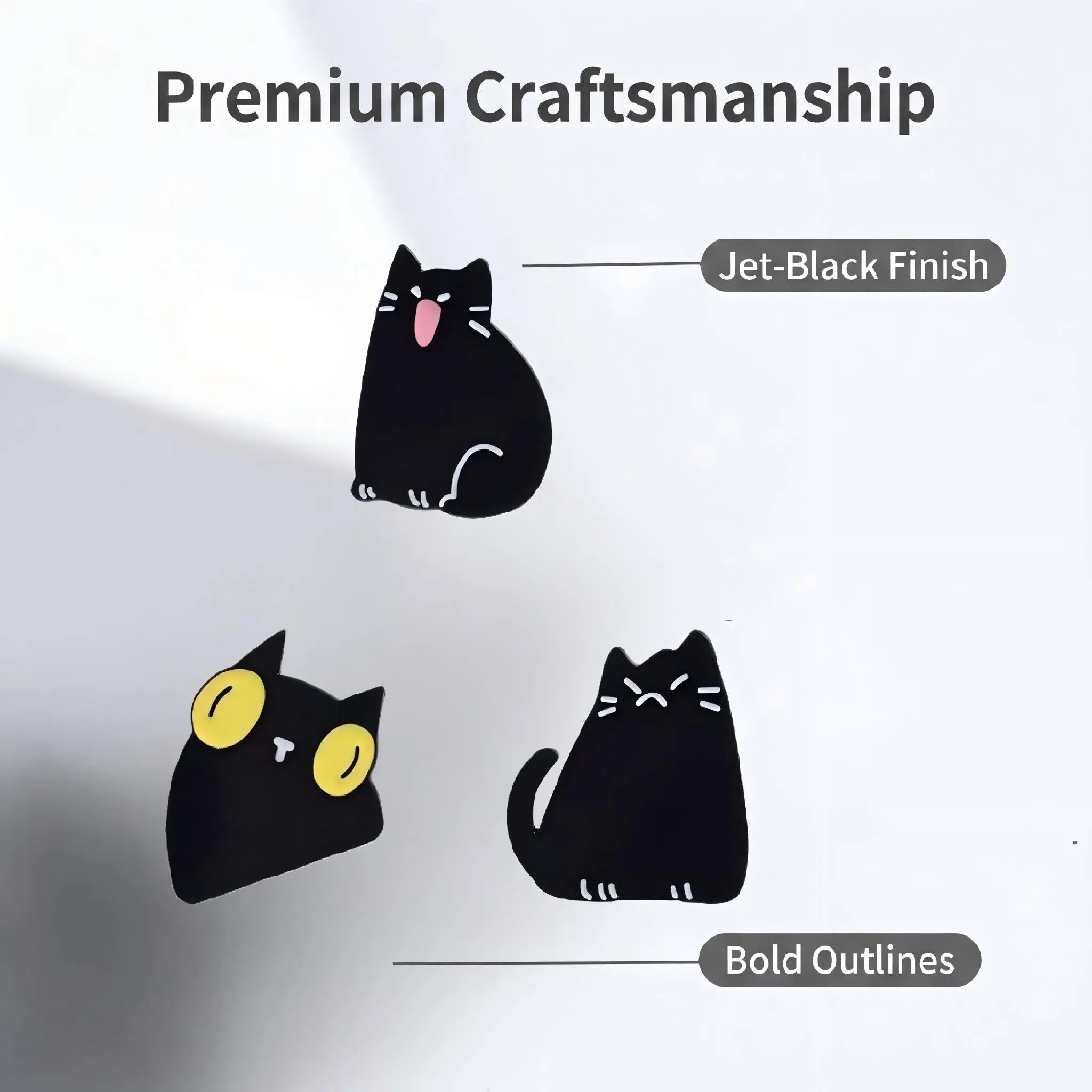 Funny Black Cat Expressions Enamel Pin Set | Cute Spooky Cat Meme 3-Piece Collection