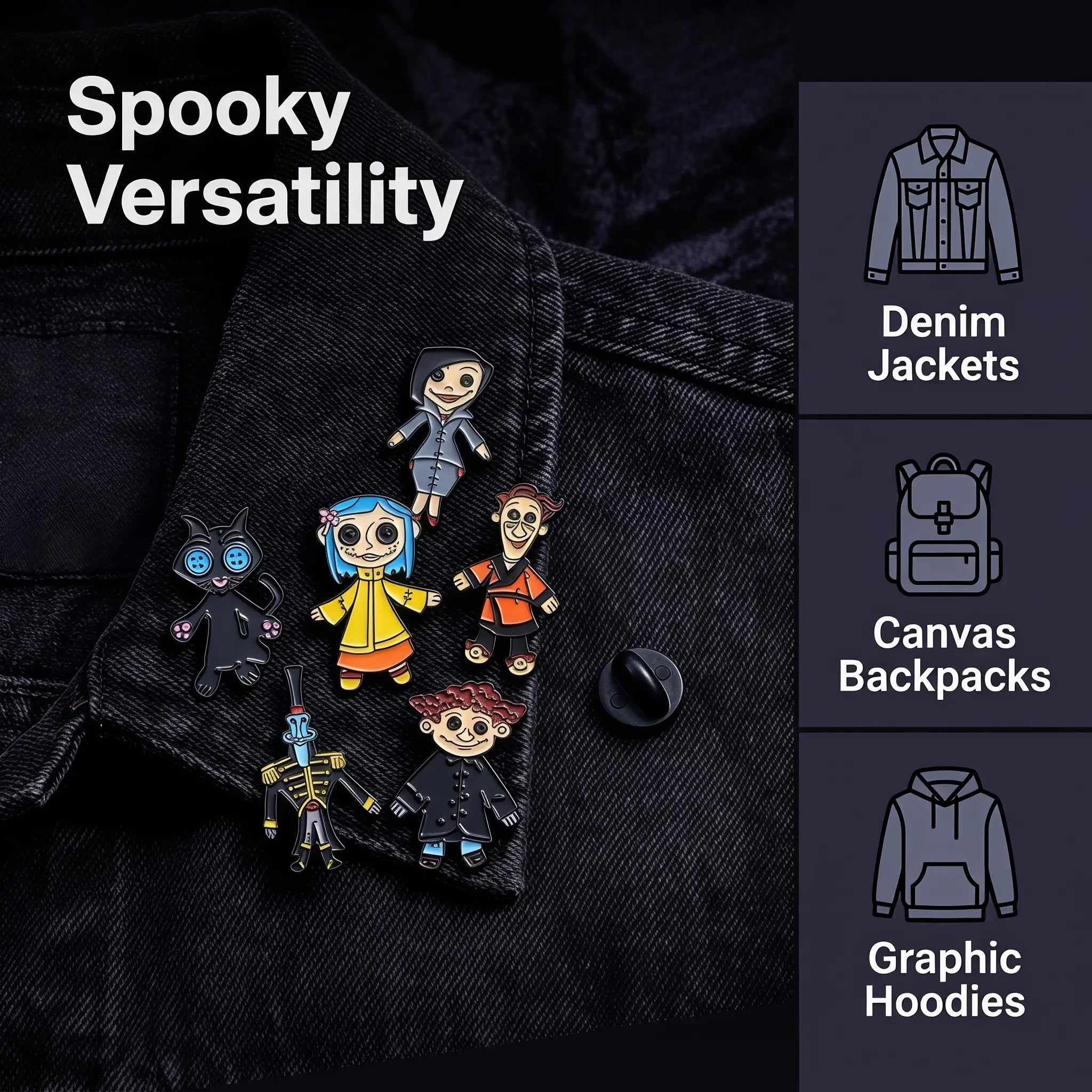 Coraline Button Eyes Doll Enamel Pin Set | Funny Retro Dark Fantasy Cartoon 6-Piece Collection