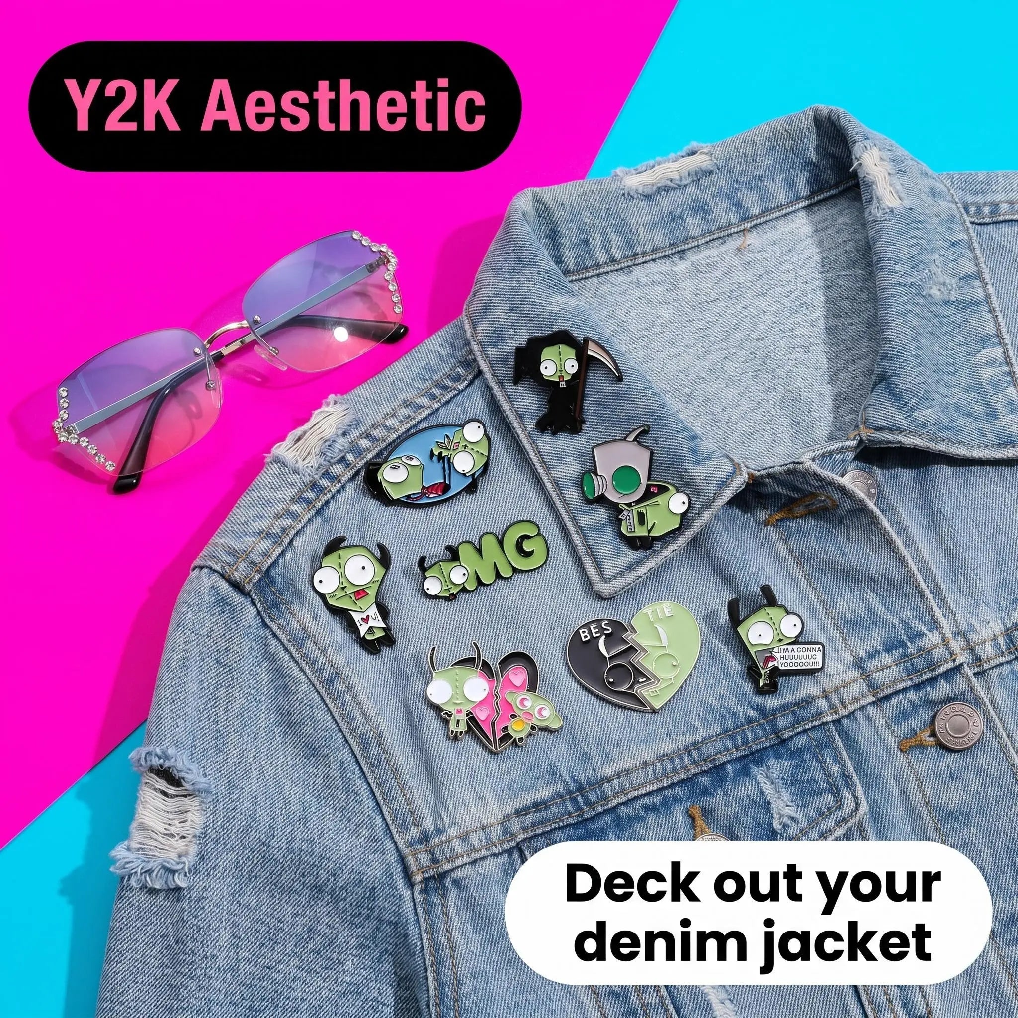 Invader Zim GIR Enamel Pin Set | Funny Cute Retro Cartoon 9-Piece Collection