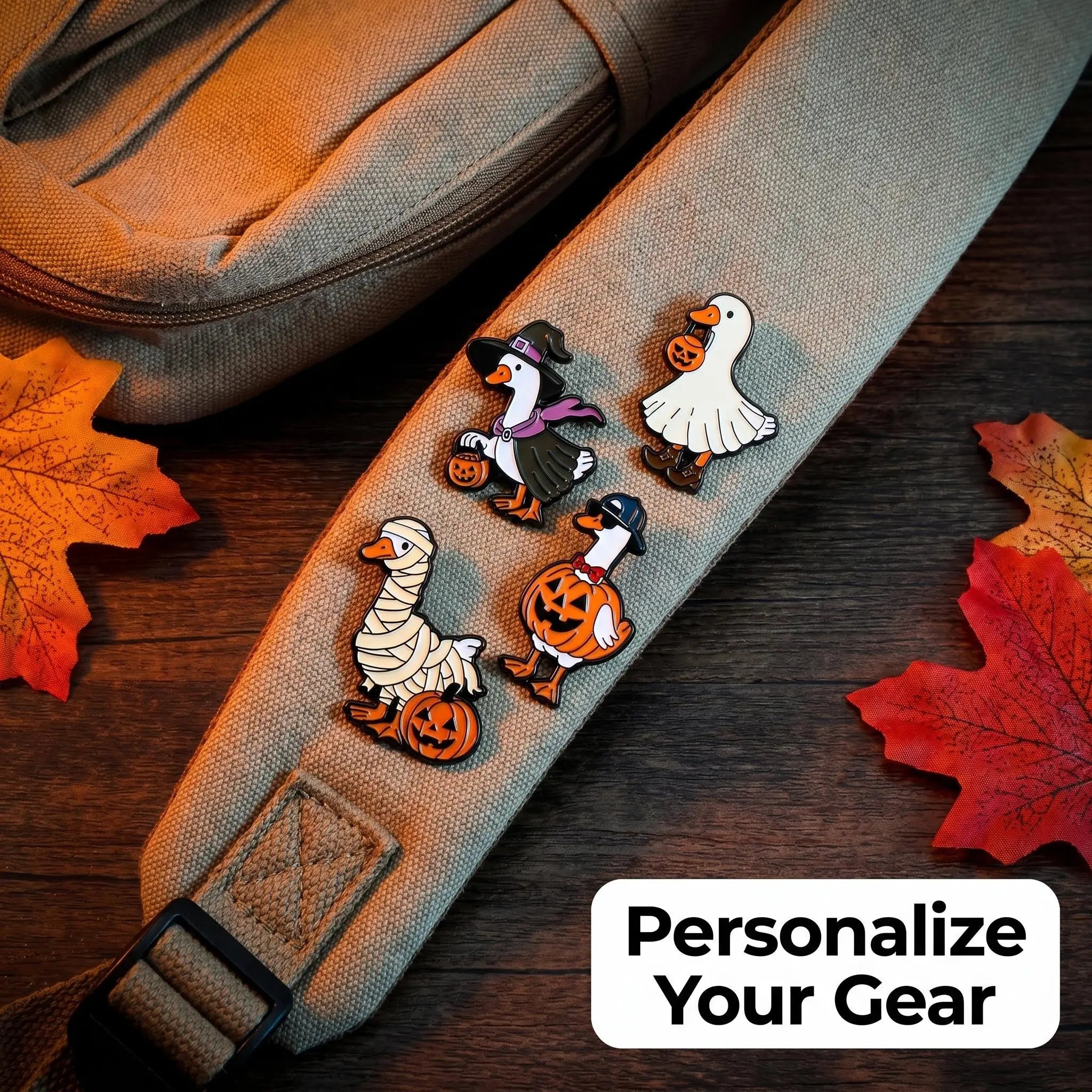 Halloween Goose Costume Enamel Pin Set | Cute Spooky Animal Meme 4-Piece Collection
