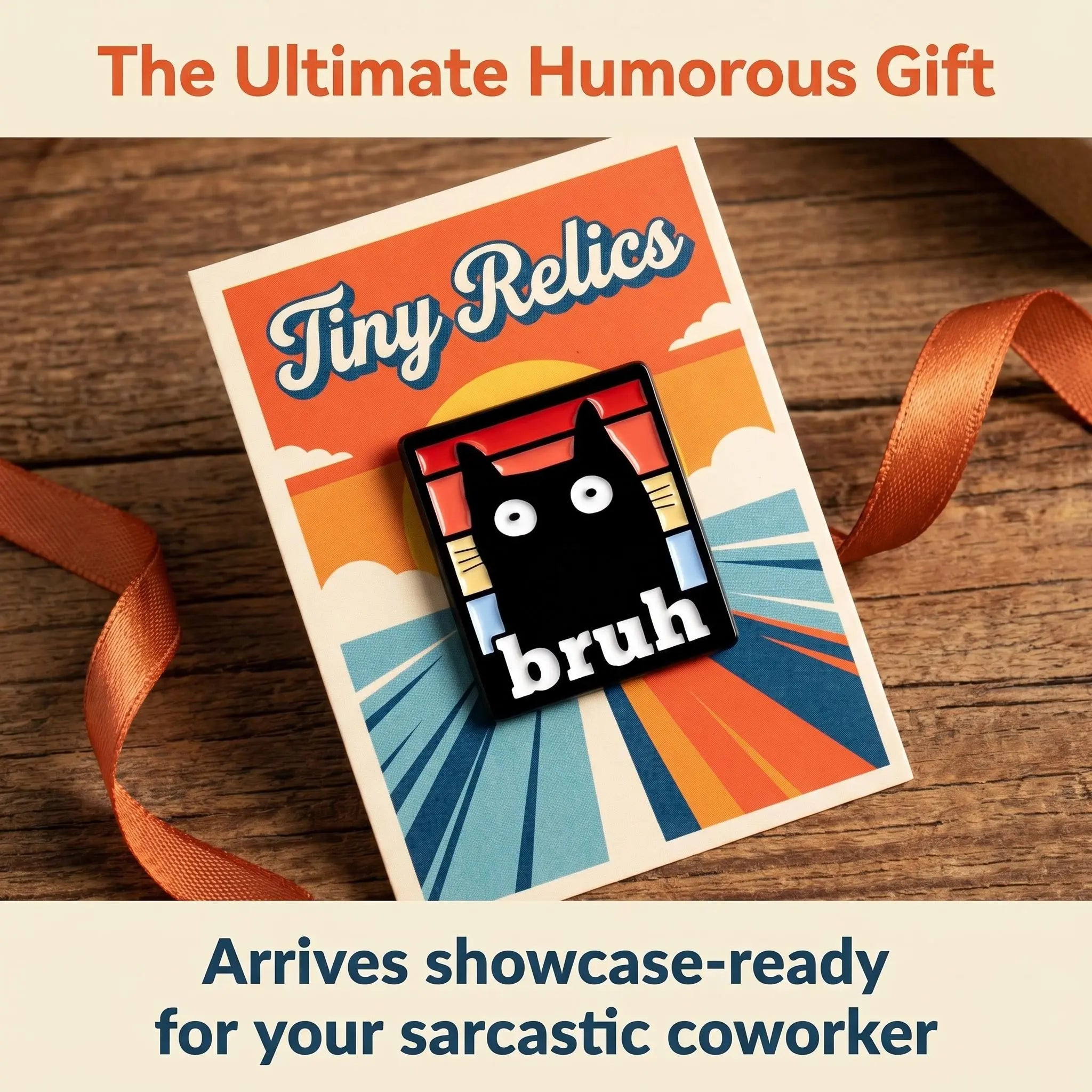 Bruh Black Cat Enamel Pin | Funny Retro Sunset Meme Lapel Pin