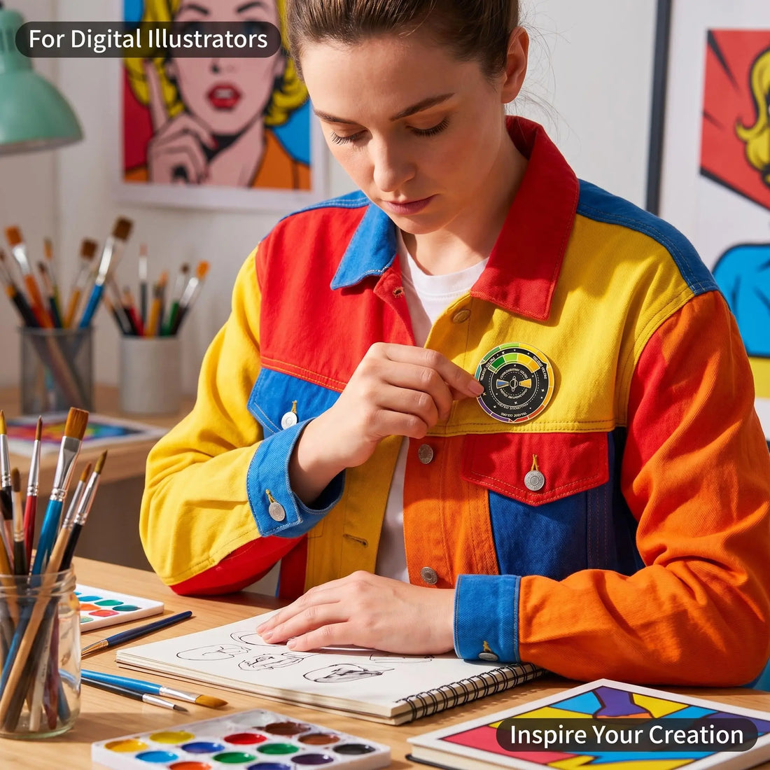 Rotating Artist Color Wheel Enamel Pin | Interactive Color Mixing Theory Alloy Badge