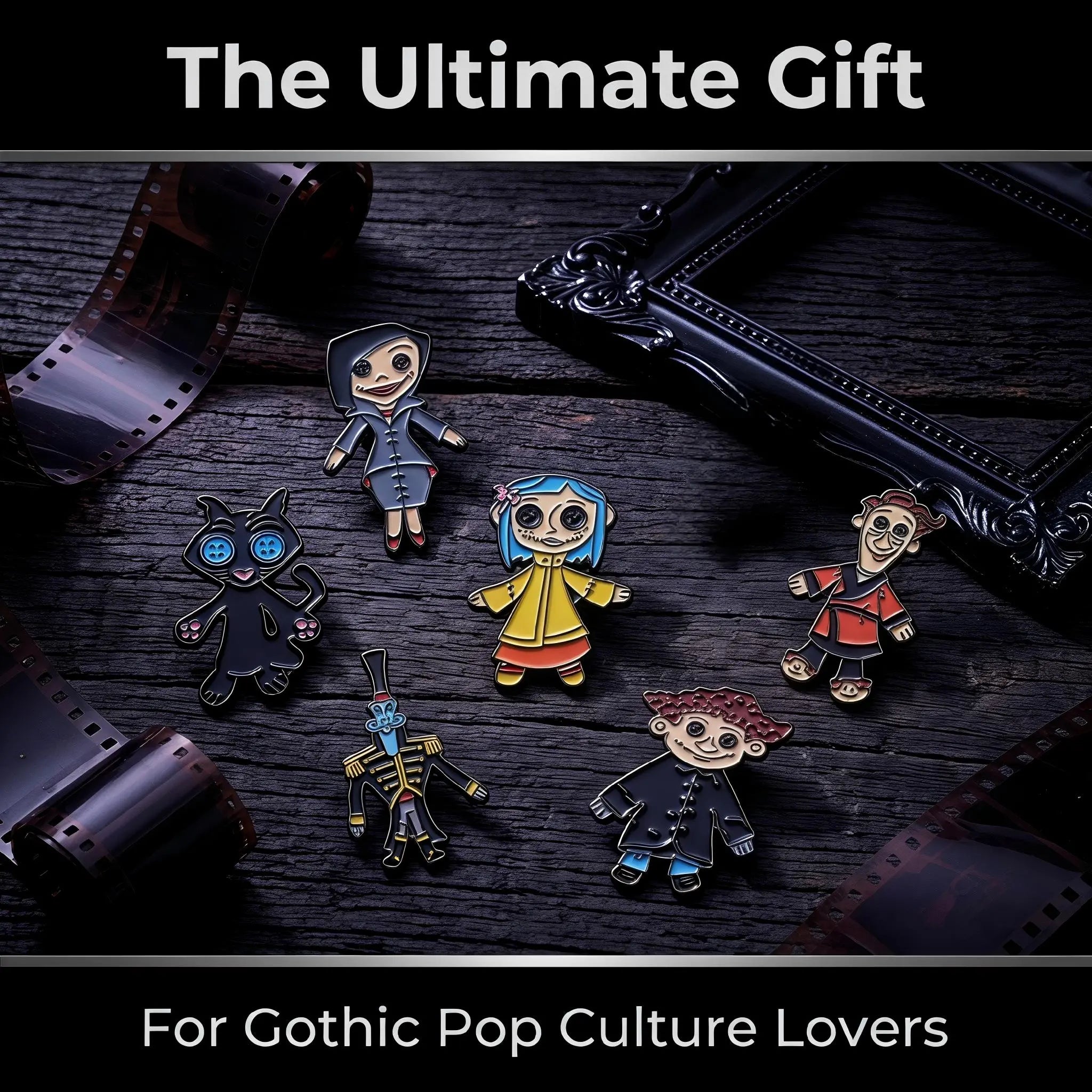 Coraline Button Eyes Doll Enamel Pin Set | Funny Retro Dark Fantasy Cartoon 6-Piece Collection
