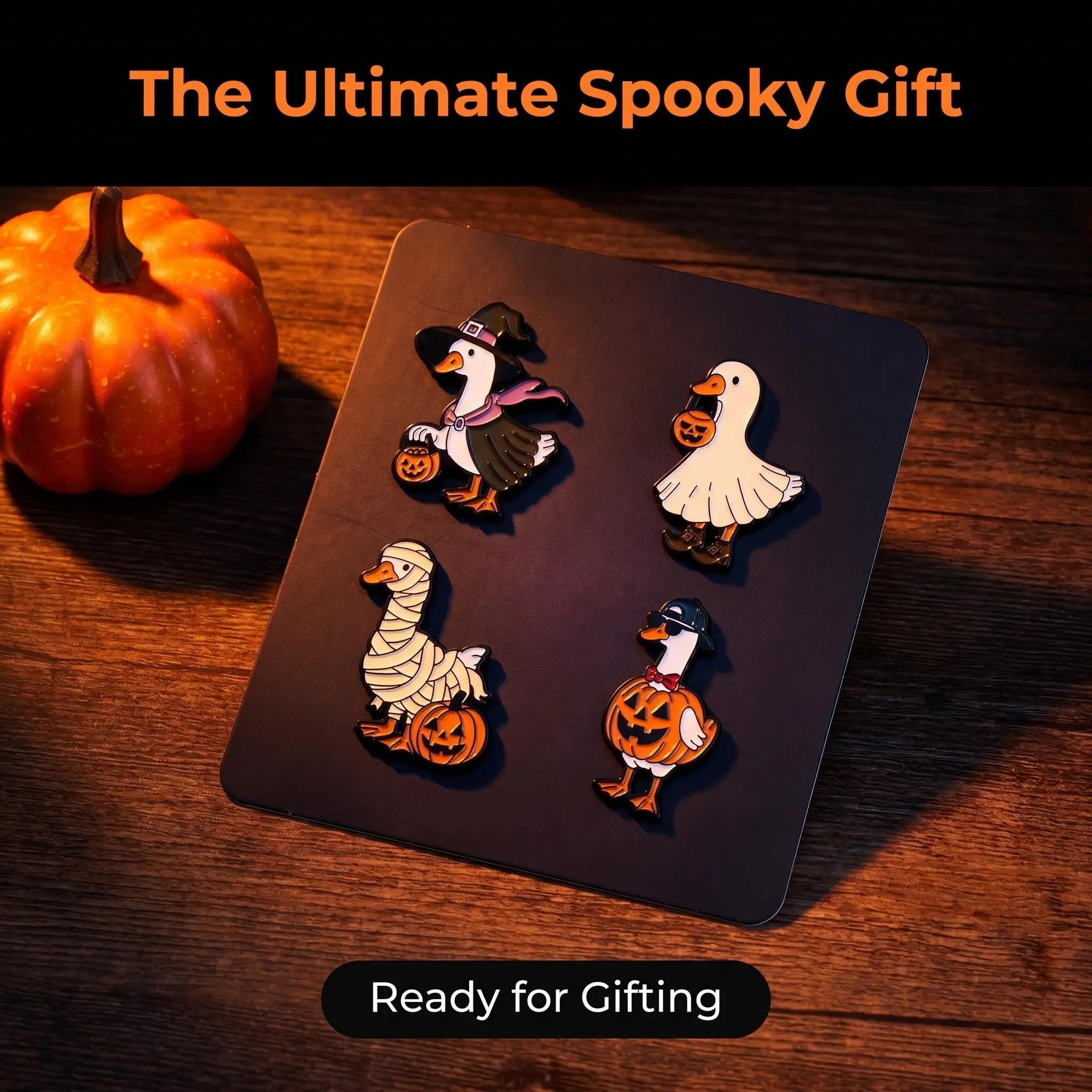 Halloween Goose Costume Enamel Pin Set | Cute Spooky Animal Meme 4-Piece Collection