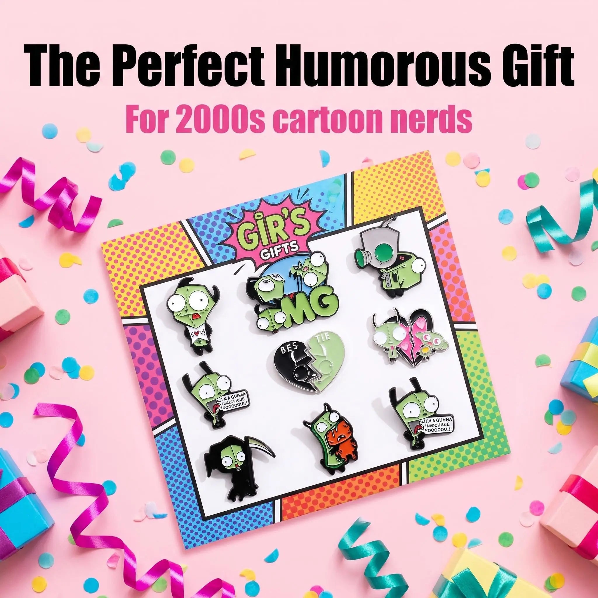 Invader Zim GIR Enamel Pin Set | Funny Cute Retro Cartoon 9-Piece Collection