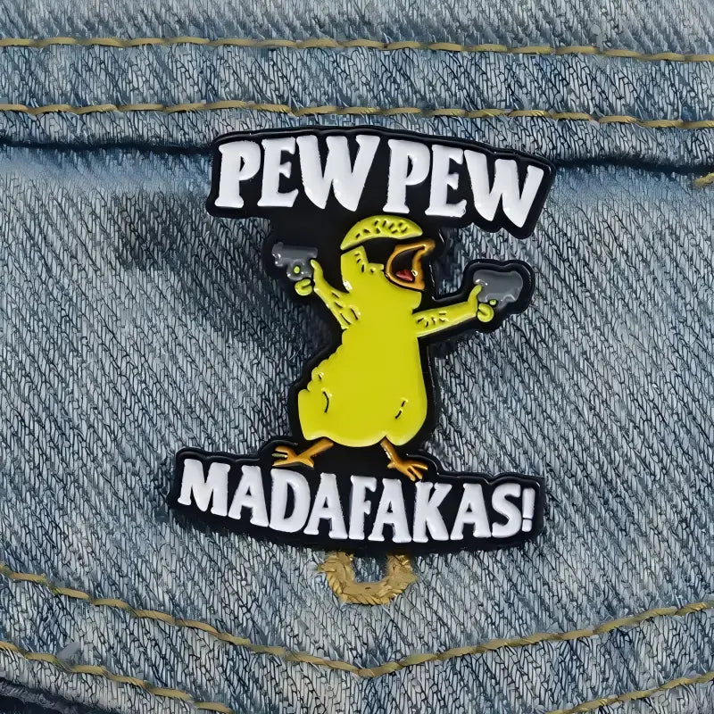 Funny Pew Pew Duck Enamel Pin | Hardcore Cartoon Meme Lapel Pin