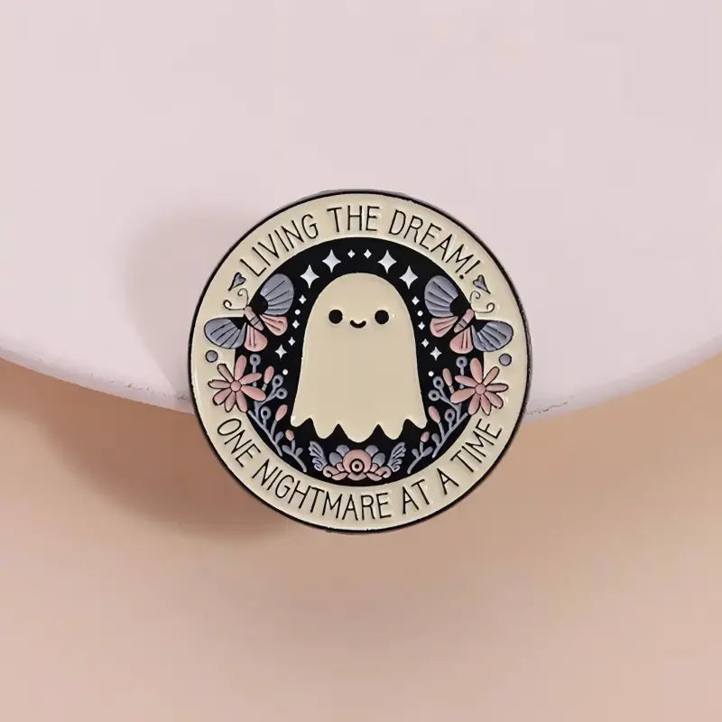 Living the Dream Ghost Enamel Pin | Funny Aesthetic Office Humor Lapel Pin