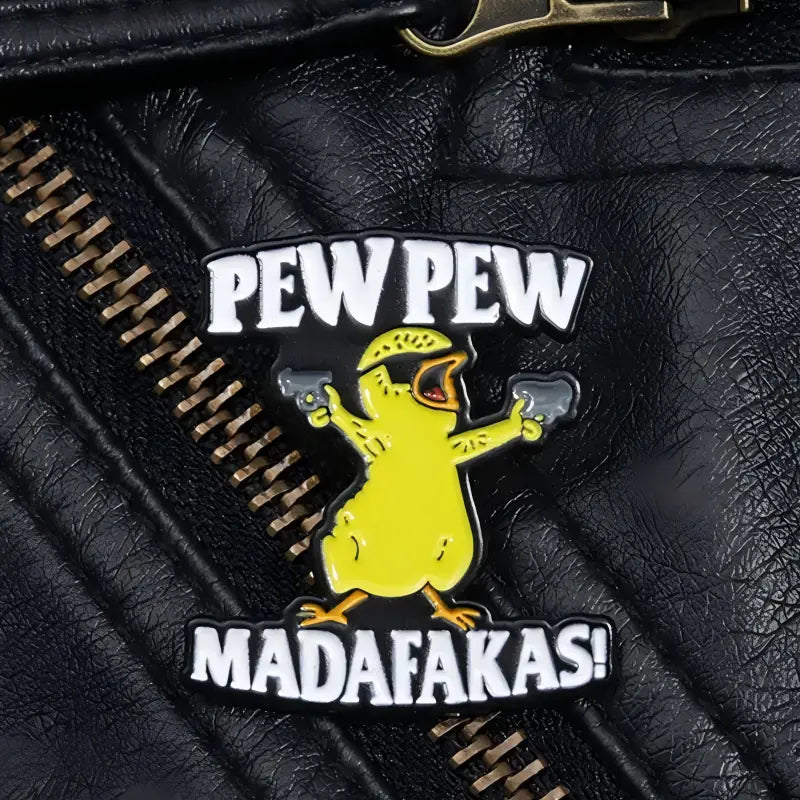 Funny Pew Pew Duck Enamel Pin | Hardcore Cartoon Meme Lapel Pin