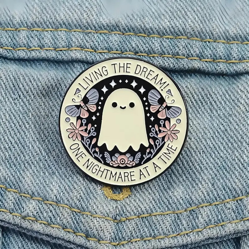 Living the Dream Ghost Enamel Pin | Funny Aesthetic Office Humor Lapel Pin