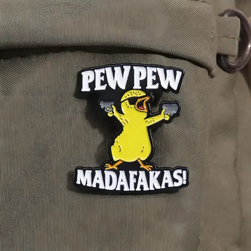 Funny Pew Pew Duck Enamel Pin | Hardcore Cartoon Meme Lapel Pin