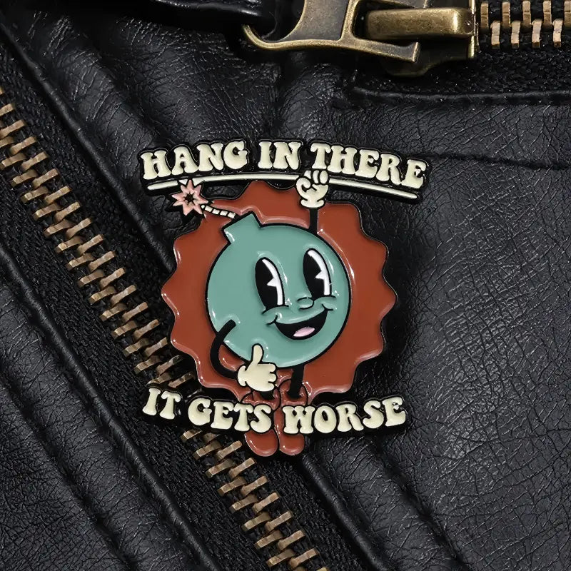 Funny Hang In There It Gets Worse Enamel Pin | Vintage Cartoon Bomb Lapel Pin