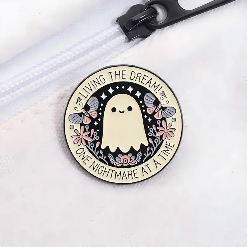 Living the Dream Ghost Enamel Pin | Funny Aesthetic Office Humor Lapel Pin