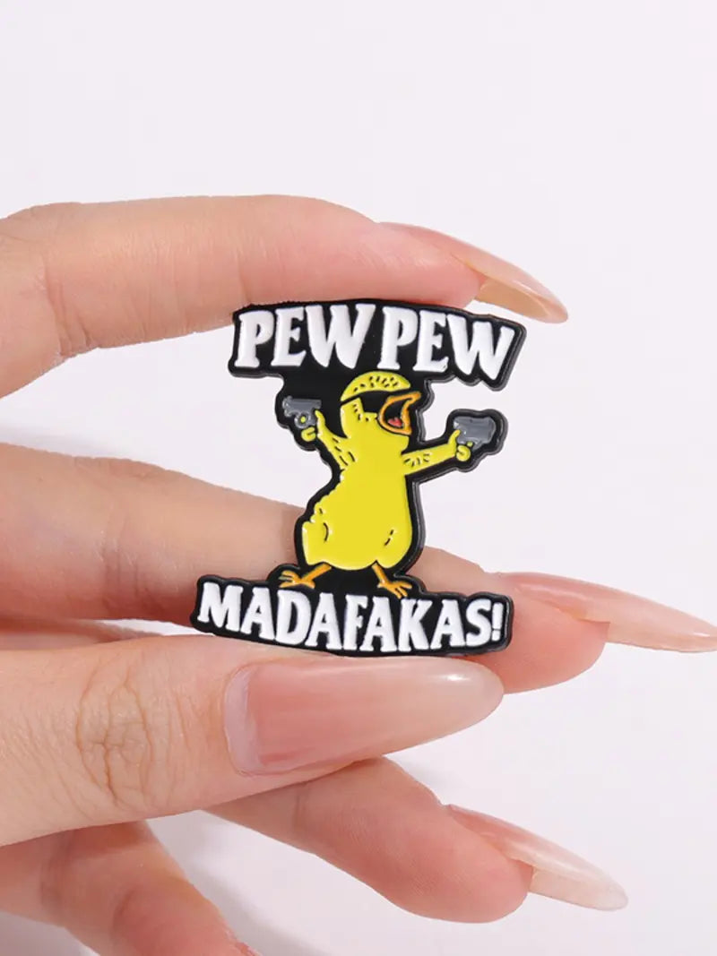 Funny Pew Pew Duck Enamel Pin | Hardcore Cartoon Meme Lapel Pin