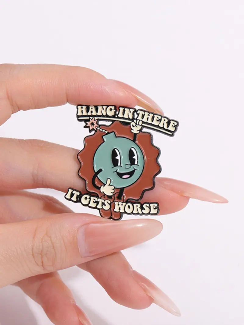 Funny Hang In There It Gets Worse Enamel Pin | Vintage Cartoon Bomb Lapel Pin