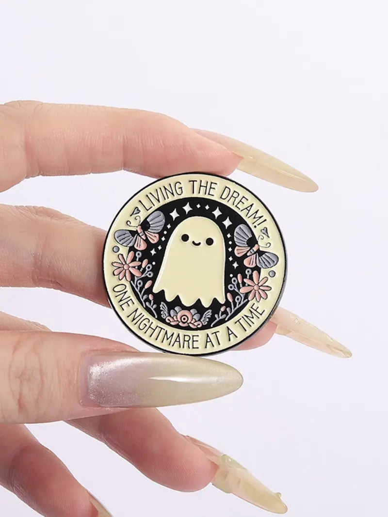 Living the Dream Ghost Enamel Pin | Funny Aesthetic Office Humor Lapel Pin