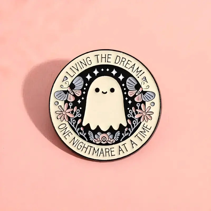 Living the Dream Ghost Enamel Pin | Funny Aesthetic Office Humor Lapel Pin