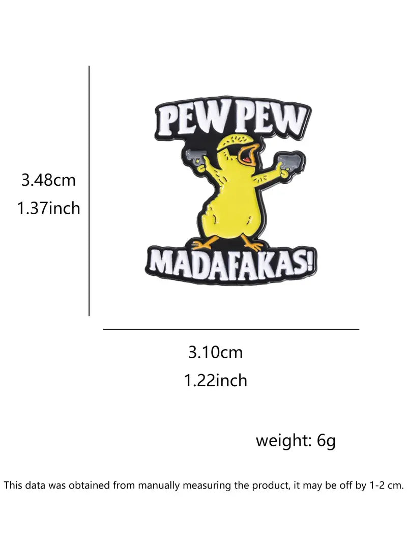 Funny Pew Pew Duck Enamel Pin | Hardcore Cartoon Meme Lapel Pin