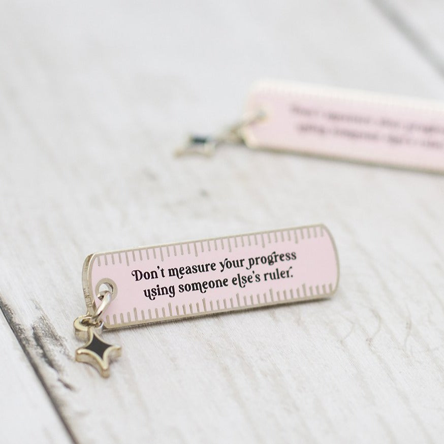Progress Ruler with Charm Enamel Pin