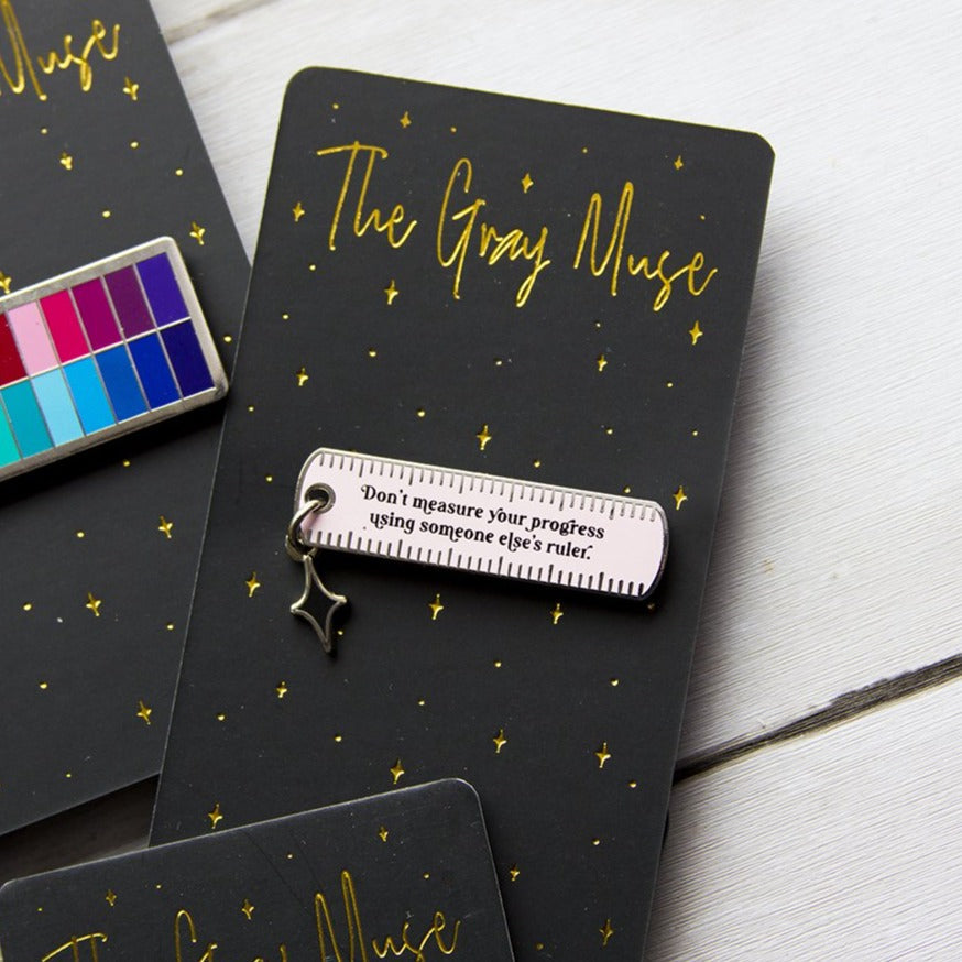 Progress Ruler with Charm Enamel Pin