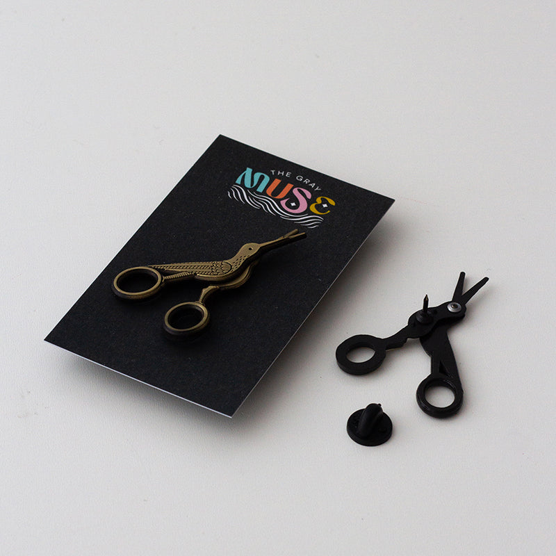 Embroidery Crane Interactive Scissors Enamel Pin (Limited Batch)