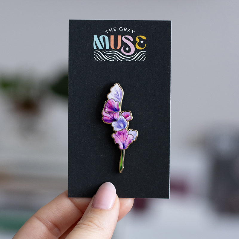 Sweet Pea v3 Floral Enamel Pin | April Birth Month Flower