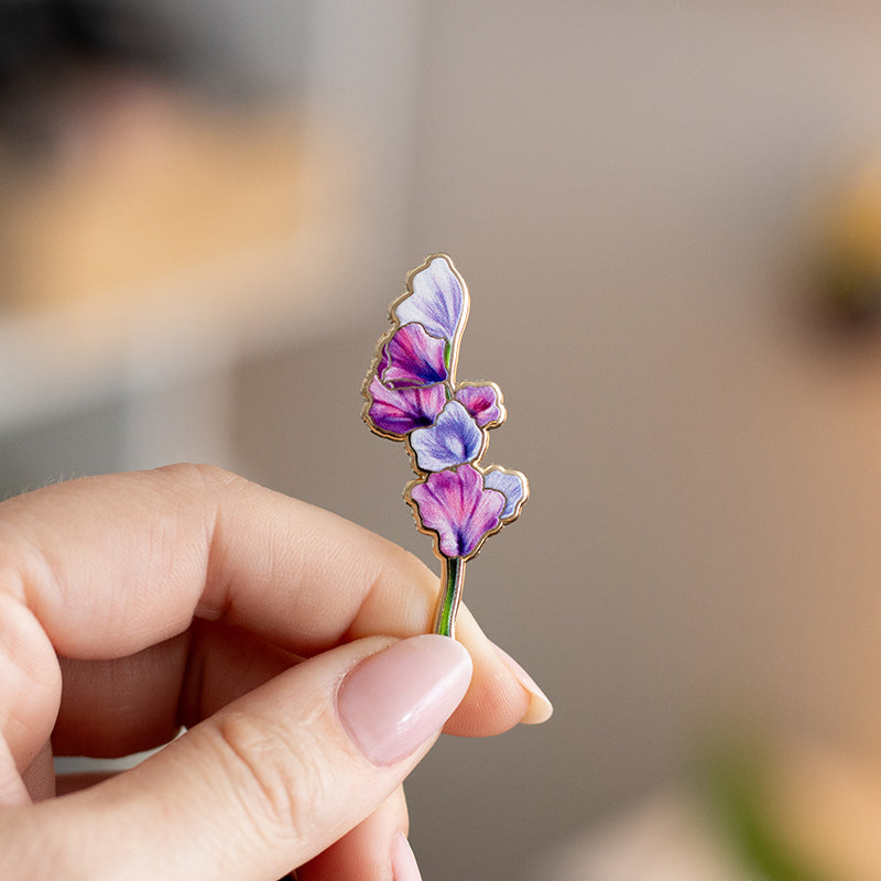 Sweet Pea v3 Floral Enamel Pin | April Birth Month Flower