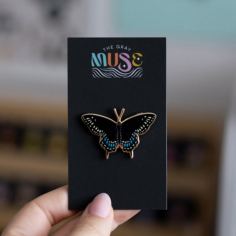 Black Swallowtail Butterfly Enamel Pin | Oklahoma and New Jersey State Insect