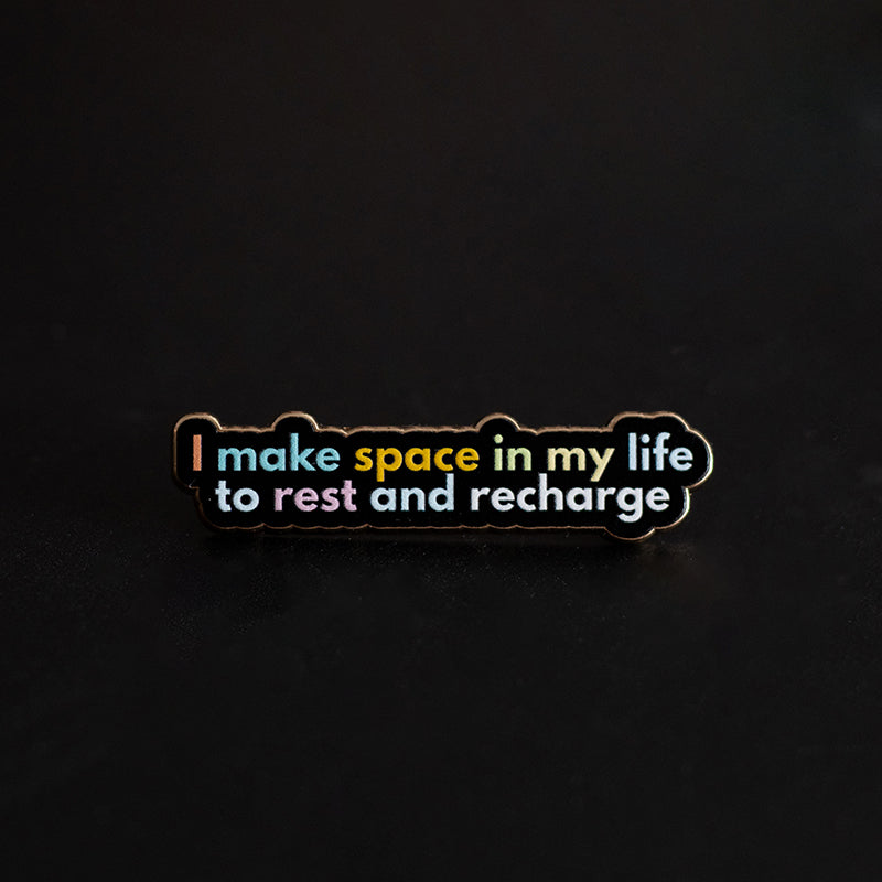 RETIRING Rest and Recharge Text Enamel Pin