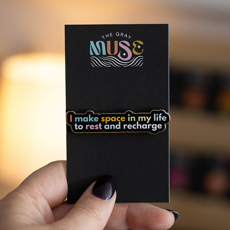 RETIRING Rest and Recharge Text Enamel Pin