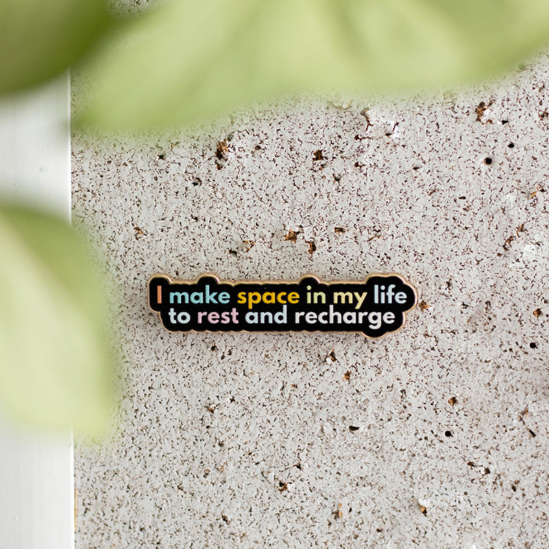 RETIRING Rest and Recharge Text Enamel Pin