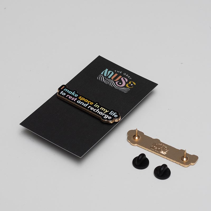 RETIRING Rest and Recharge Text Enamel Pin